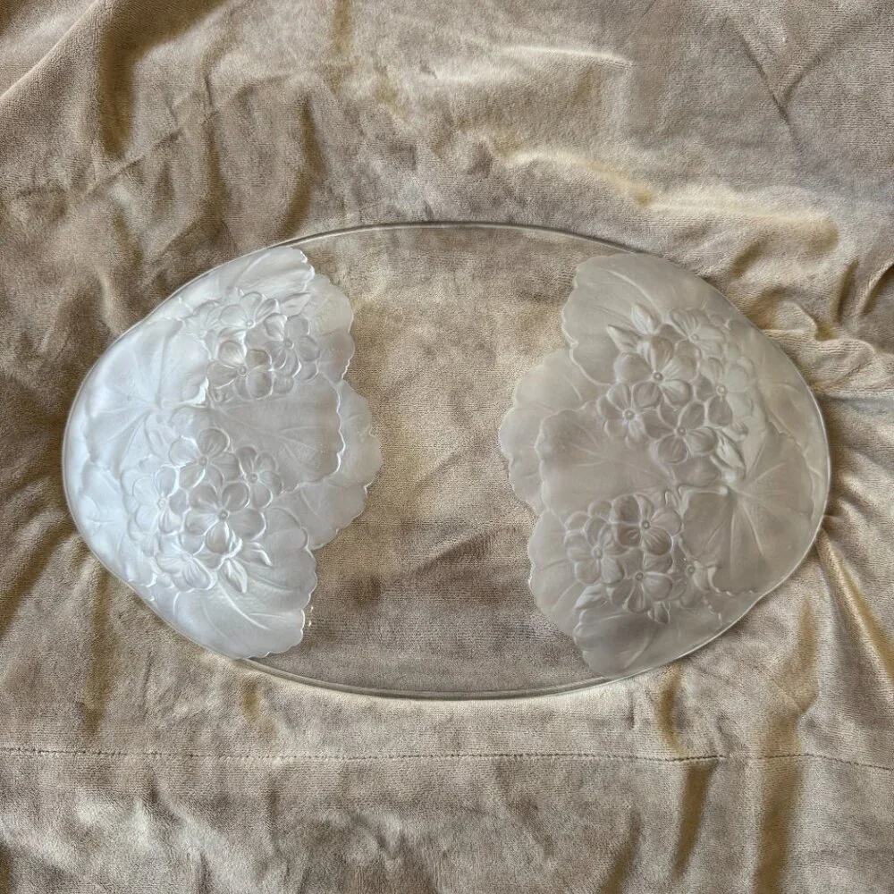 GUC Vintage Mikasa Hoya Crystal‎ Floral Motif Oval Serving Tray 13